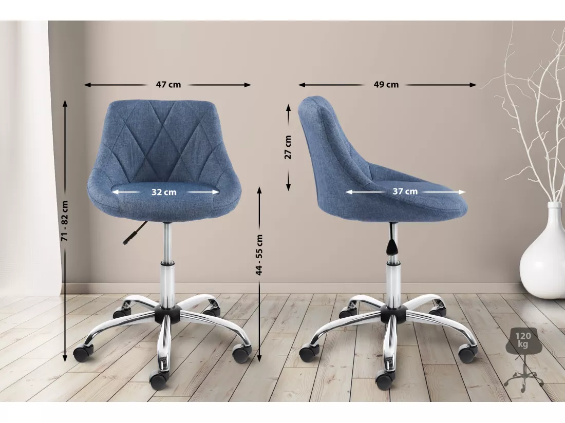 Tabouret de bureau - Tissu - Bleu - Lazio