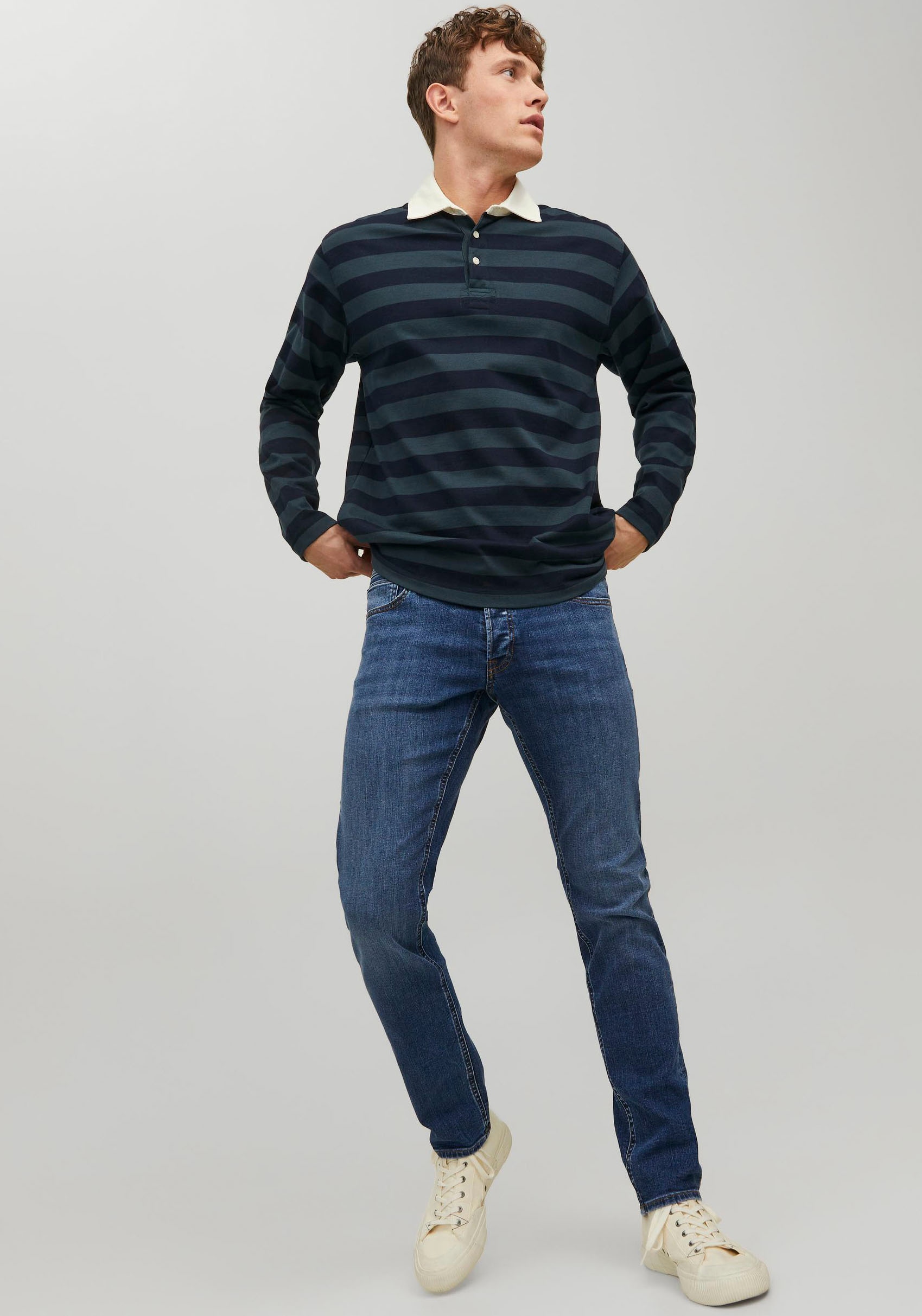 Jack & Jones Slim-fit-Jeans »JJIGLENN – Jeans mit Stretch und figurbetonter Silhouette«, Used, modisch, slim fit, Denim/Jeans