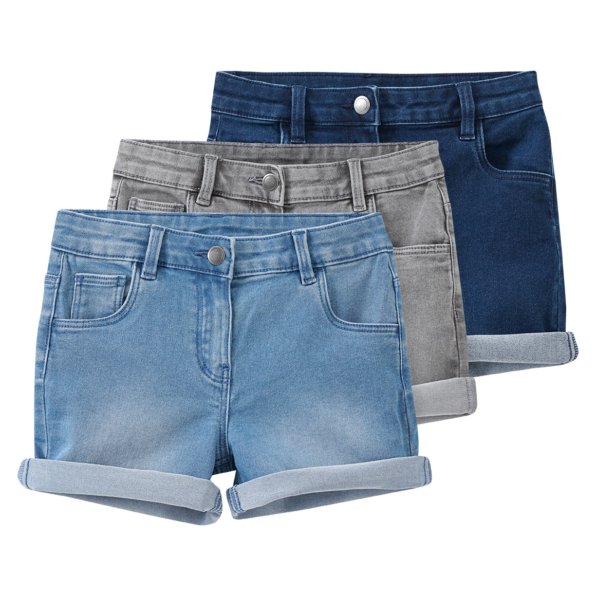 Famy 3 Mädchen Jeansshorts im Five-Pocket-Style dunkelblau / blau / grau