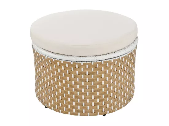 Ensemble de salon de jardin rond - Canapé lounge en PE rotin avec auvent réglable - 4 places et 1 table basse - Beige