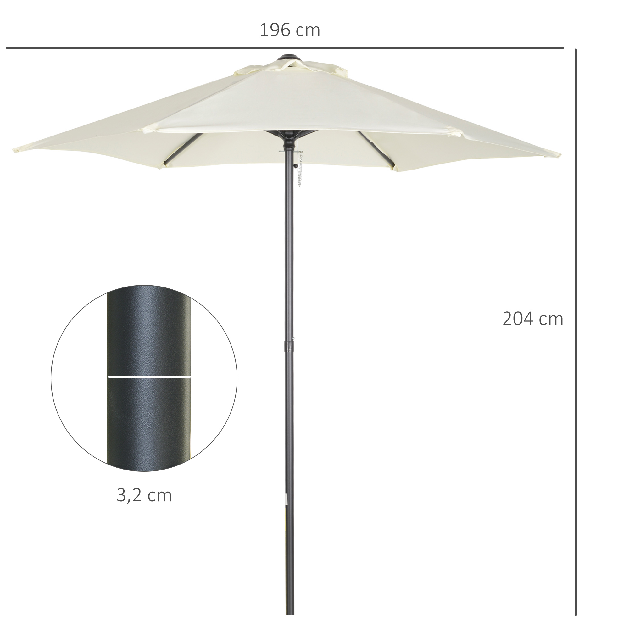 Guarda-sol de jardim Outsunny Ø2x2 m com mastro de alumínio, cobertura ventilada, ângulo ajustável e haste removível para pátio e terraço externos, cor bege.