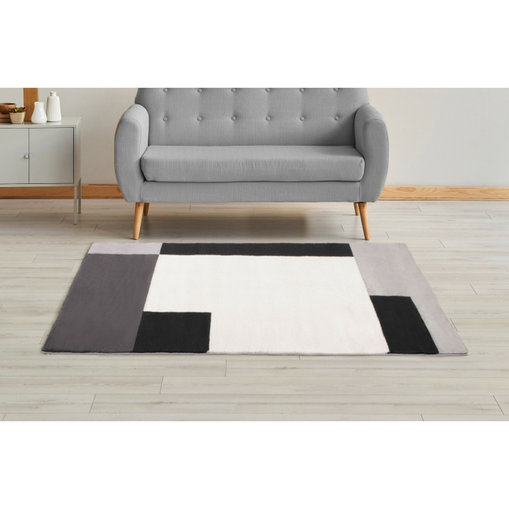 Tapis salon chambre motifs graphique géométrique poils doux noir blanc 150x200cm- décoration- mobilier d'intérieur