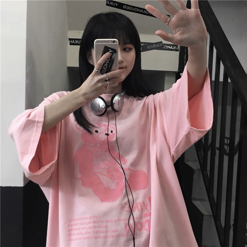 Porstina - Oversized T-shirt met berenprint en elleboogmouwen