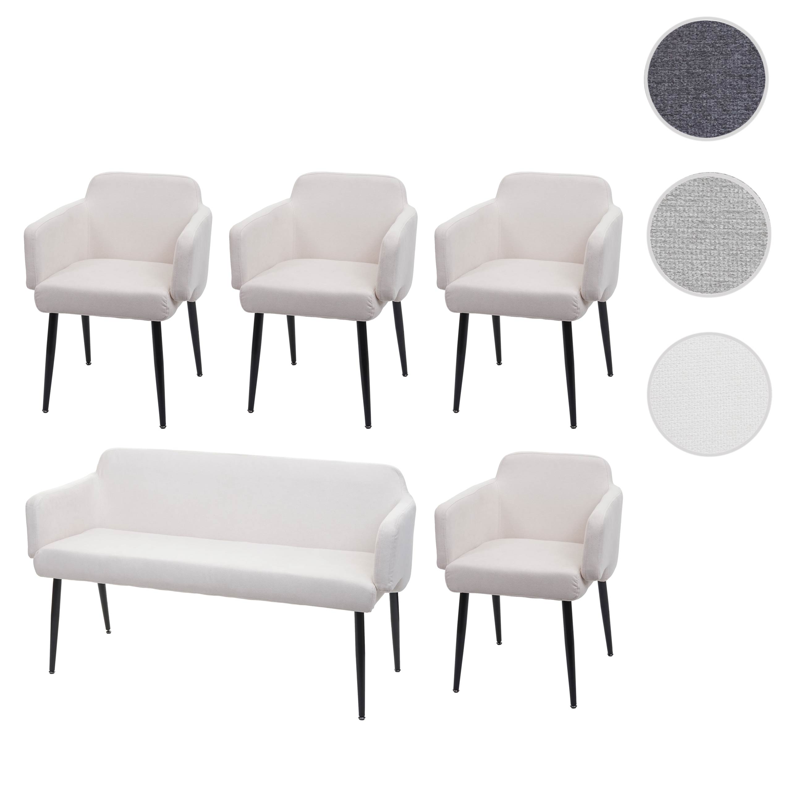 Esszimmer-Set MCW-L13, 4er-Set Stuhl+Sitzbank Esszimmergruppe Sitzgruppe Esszimmergarnitur, Stoff/Textil ~ creme-weiß