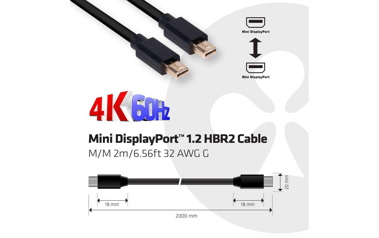 Kabel Mini HBR2 Mini-DisplayPort - Mini-DisplayPort, 2 mMini DisplayPort 1.2 HBR2 Kabel