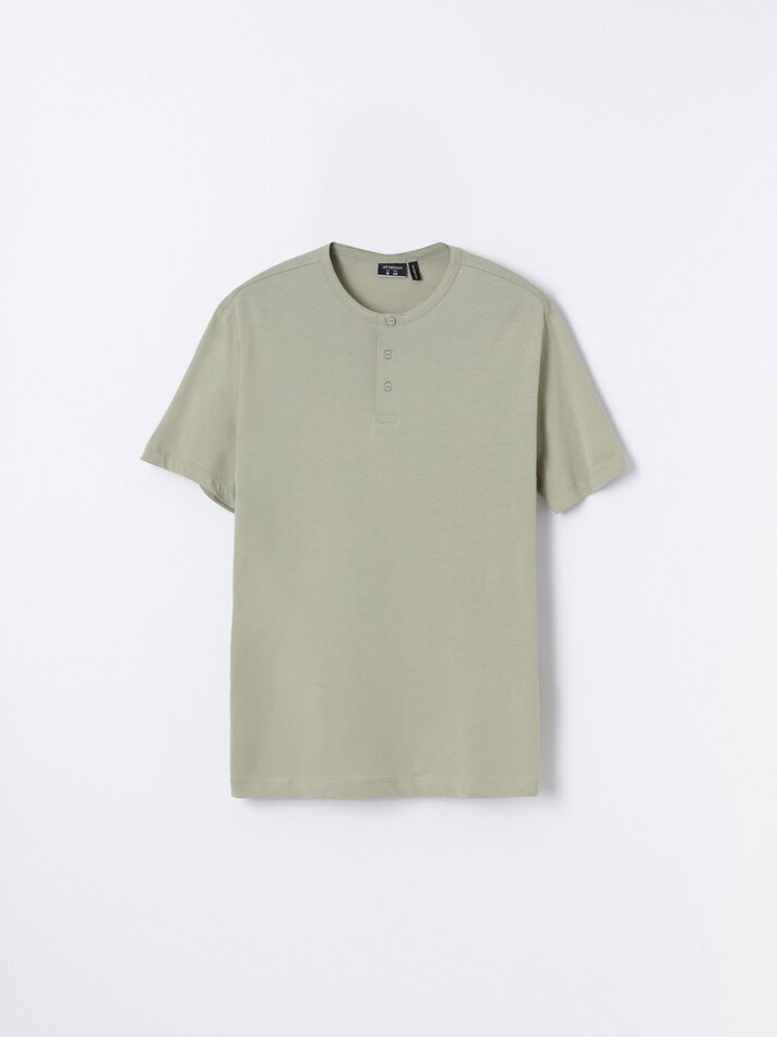 Camiseta com gola Baker - Verde Médio