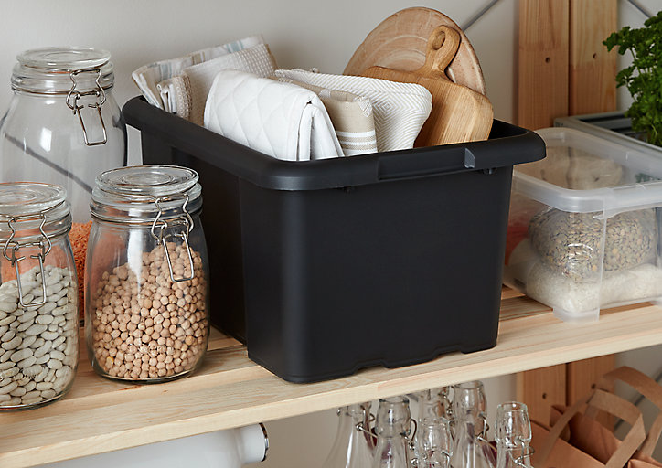 Boîte de rangement 14L Fitty H. 19,5 cm x L. 38 cm plastique noir