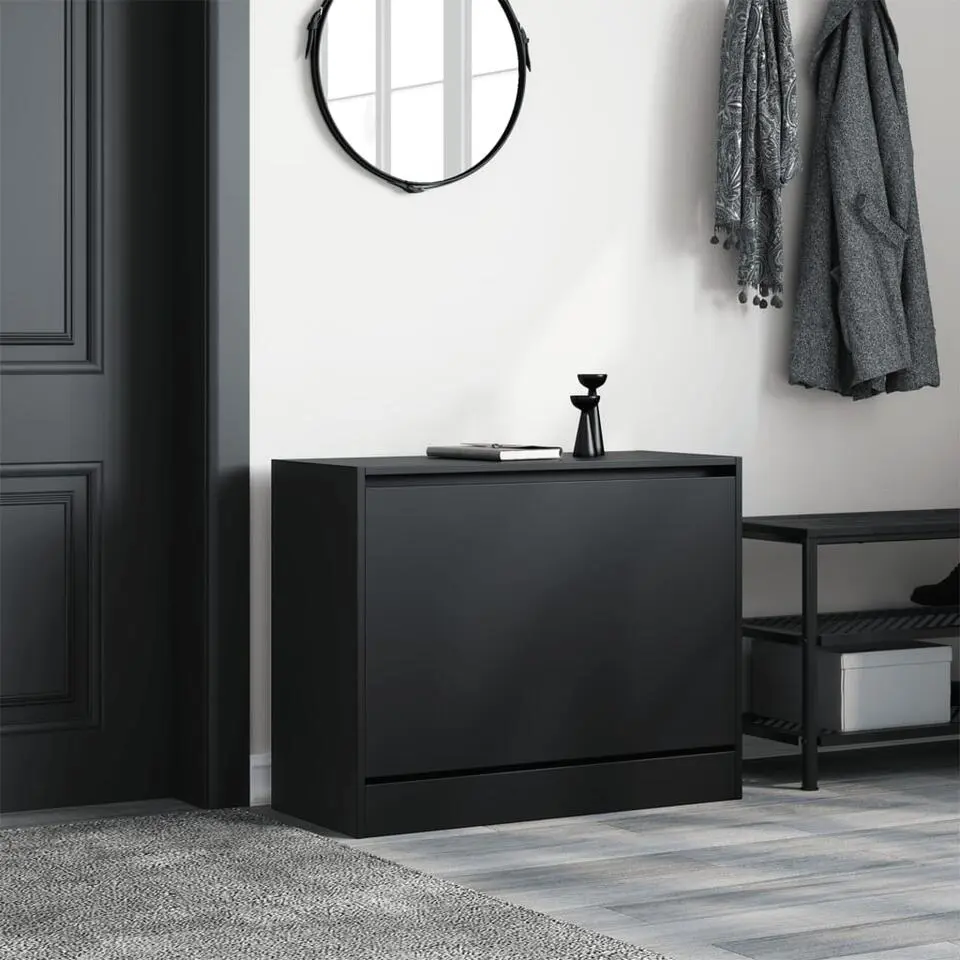 vidaXL - Schoenenkast 3 paar met 1 klep - Zwart - Bewerkt hout - 80x34x63 cm