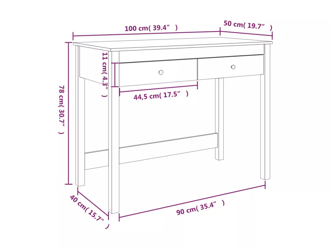 Bureau avec tiroirs Blanc 100x50x78 cm Bois massif de pin