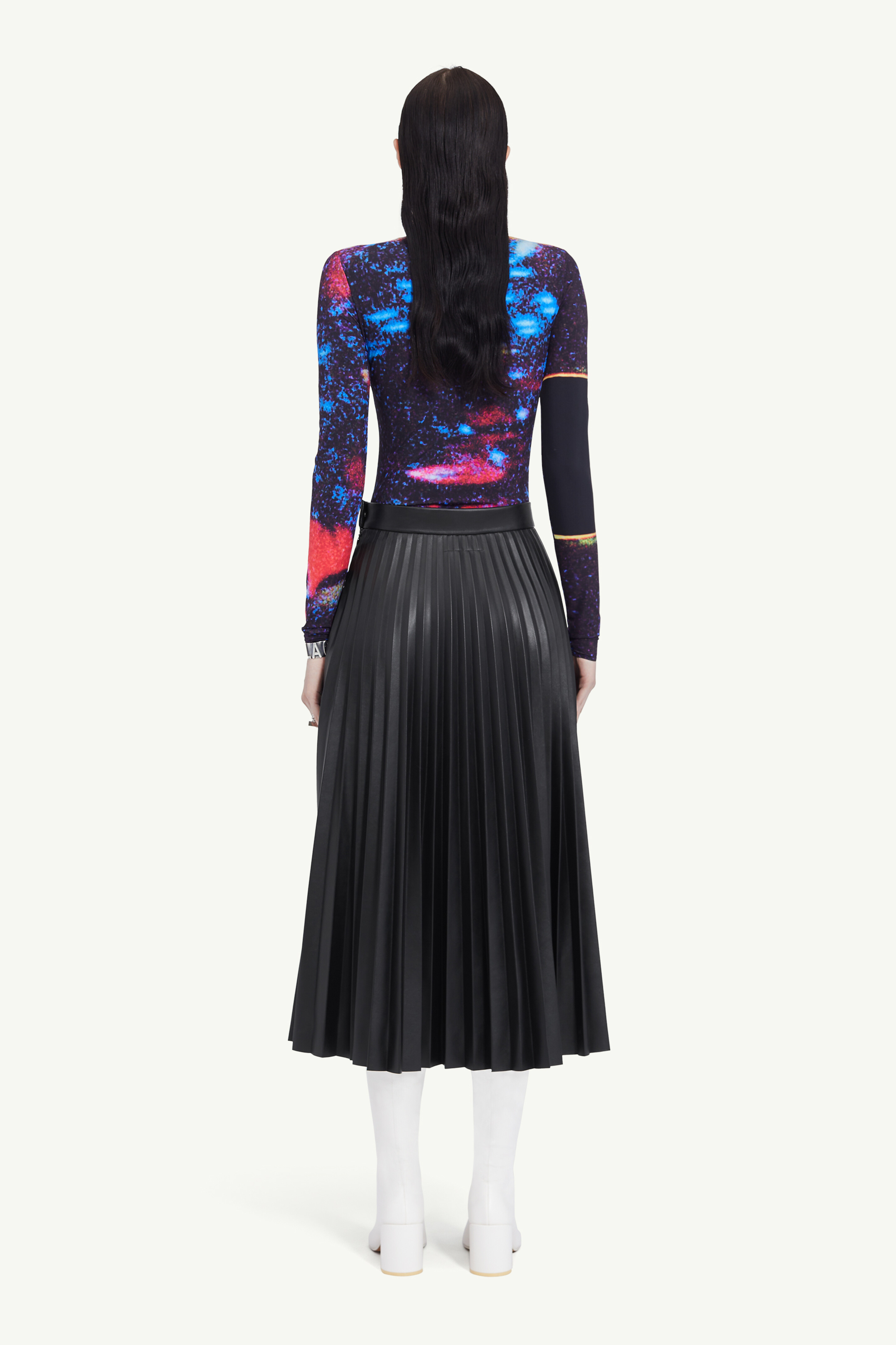 Jupe plissée en simili cuir pour femme