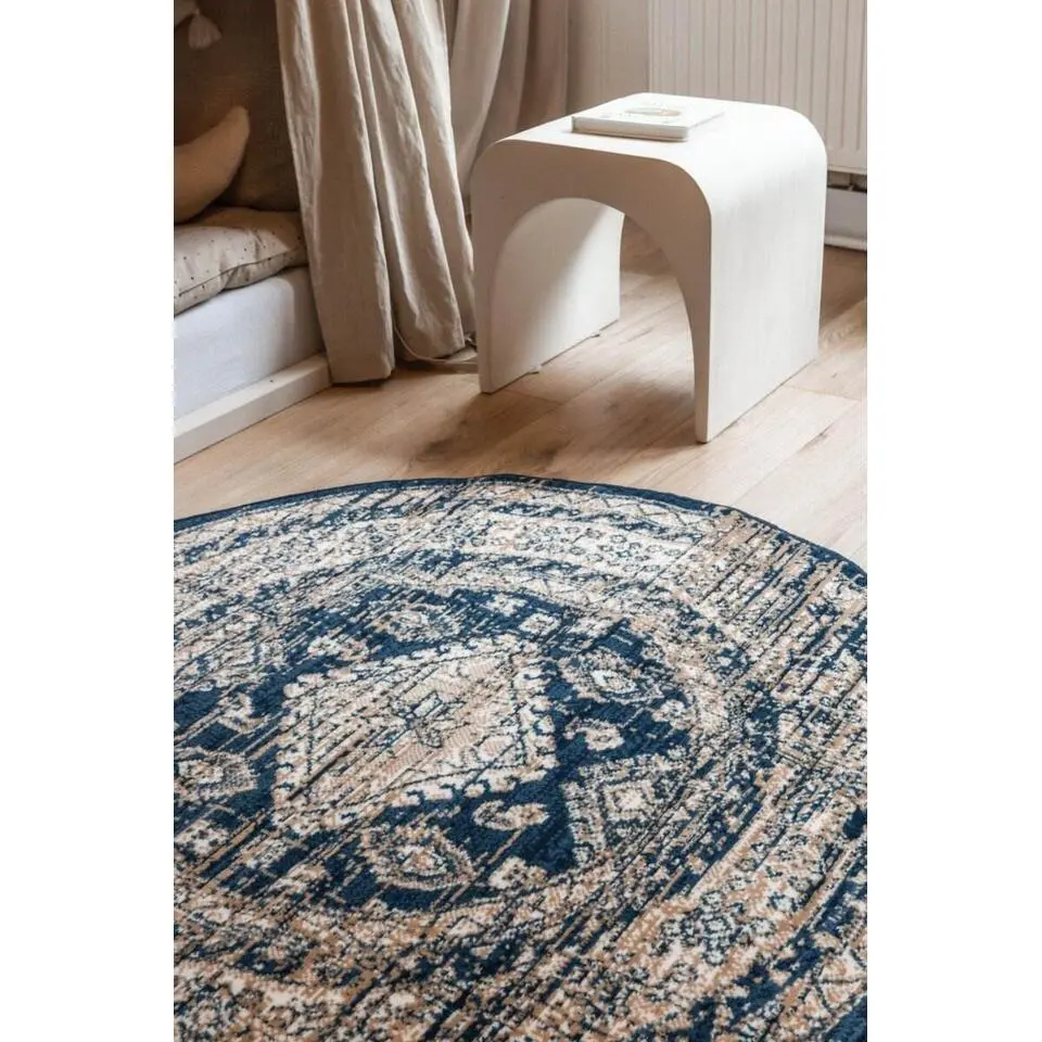 Interieur05 rond vintage vloerkleed Aila blauw - 120 x 120 cm