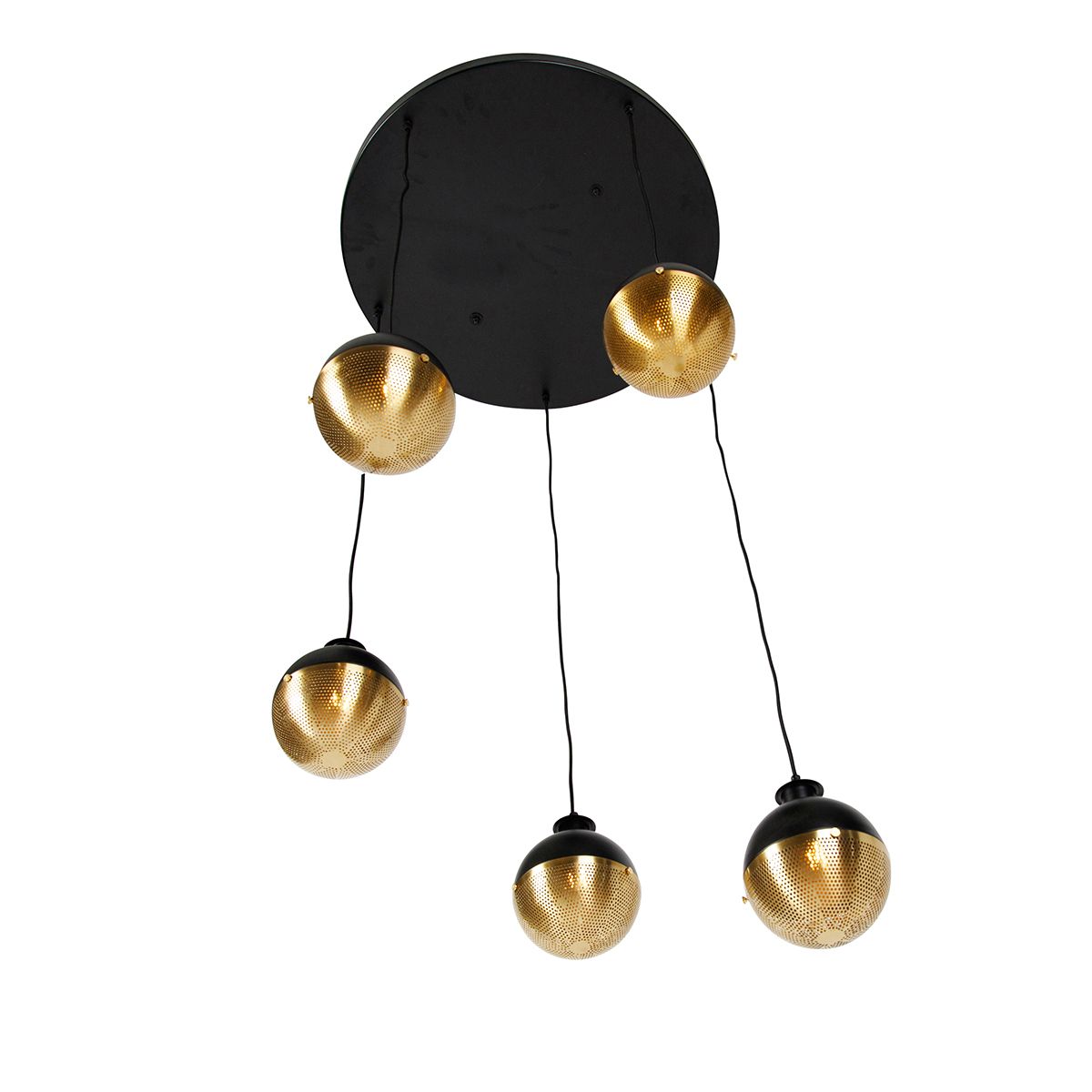 Industriële hanglamp zwart met messing 5-lichts - Haicha