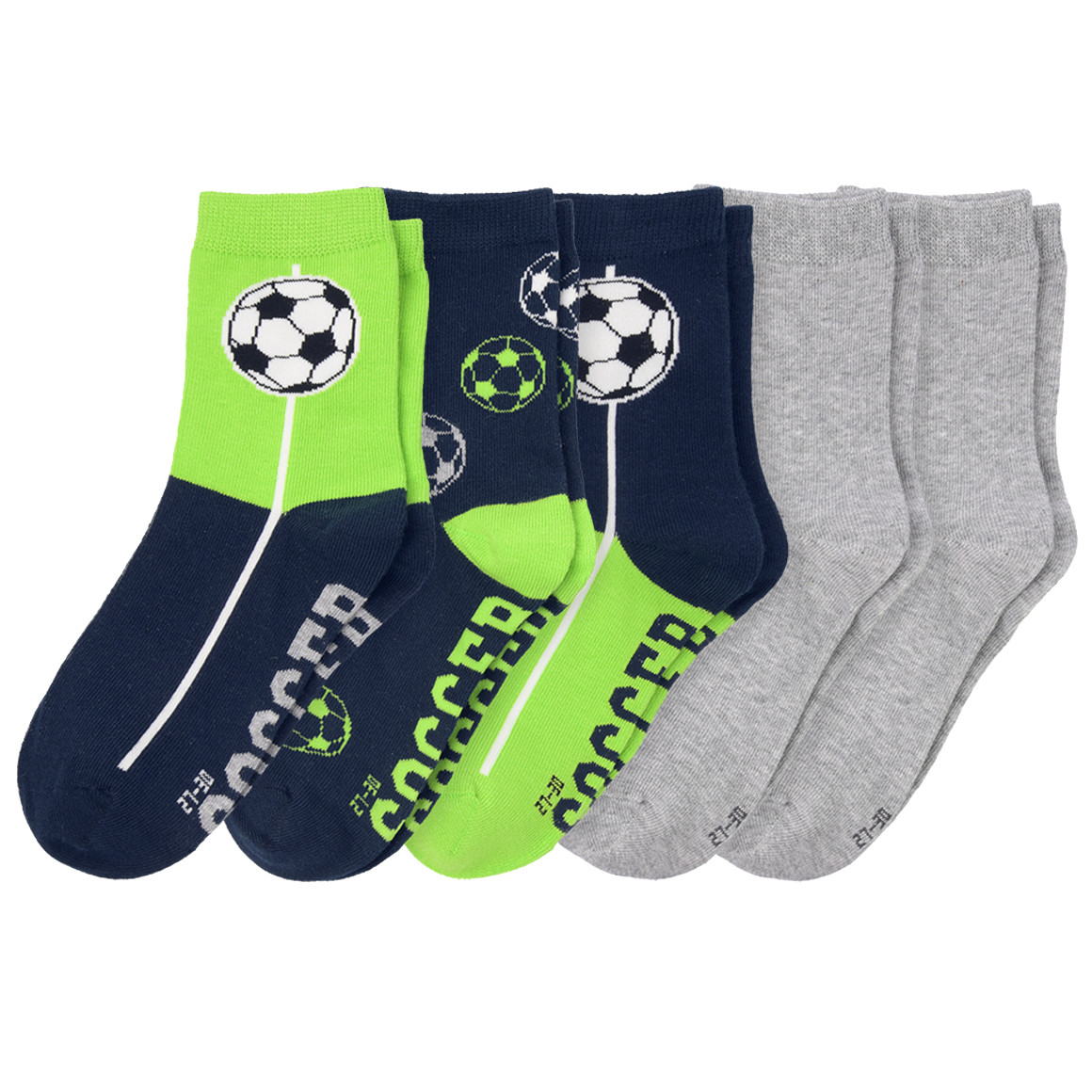 Topolino 5 Paar Jungen Socken in verschiedenen Dessins dunkelblau / neongrün / grau