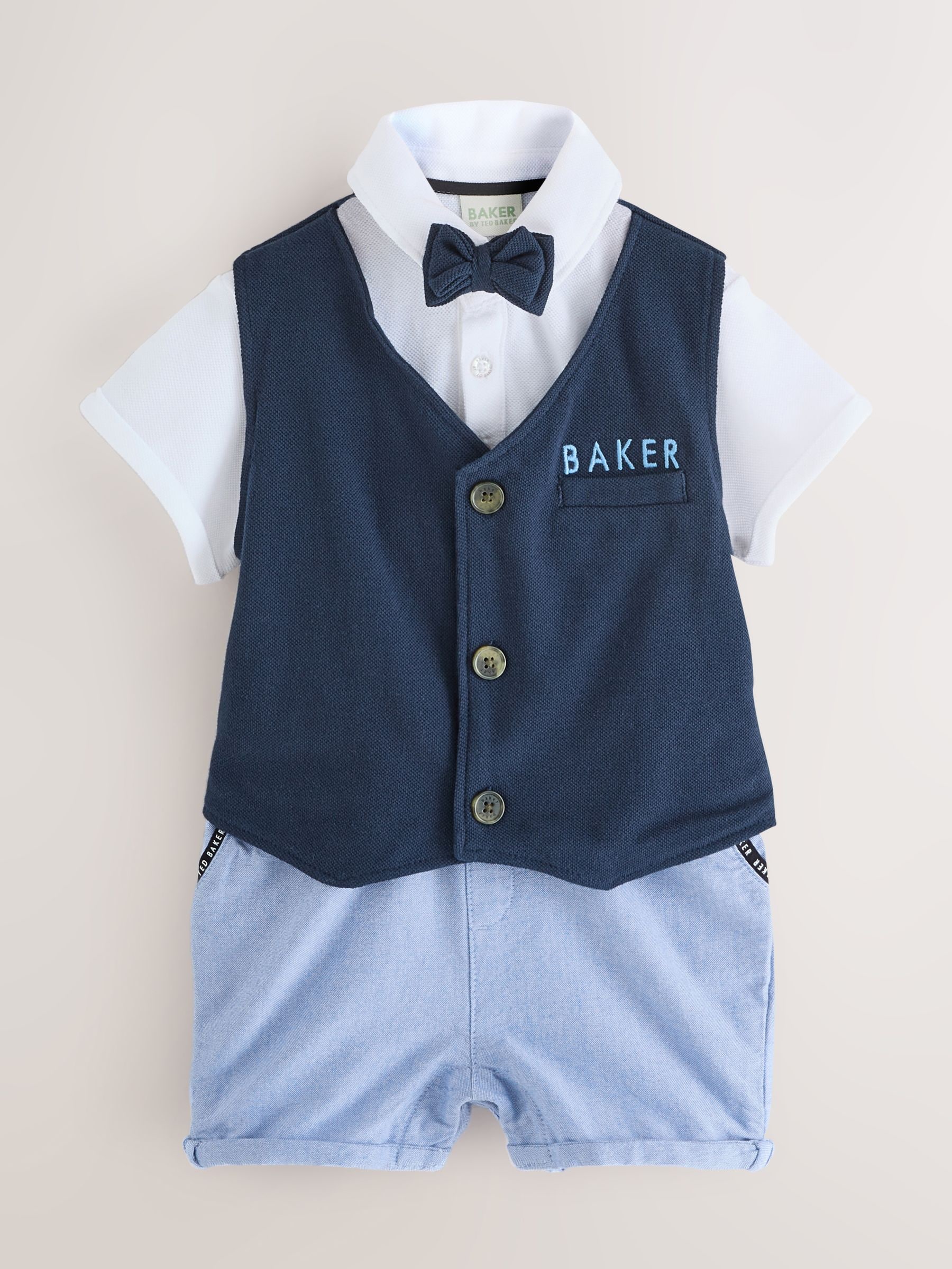 Baker by Ted Baker - Blauw 100% katoenen nette romper met strik
