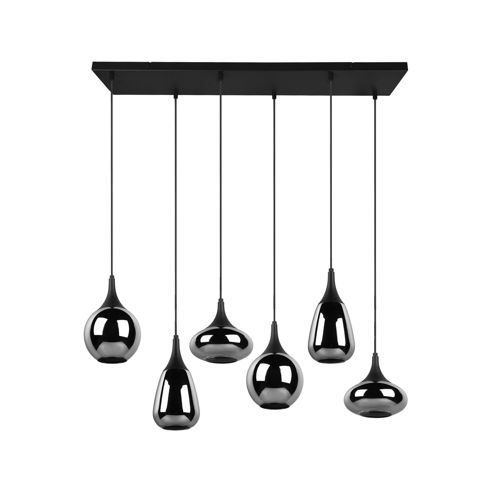 Pendelleuchte - schwarz - Glas bedampft - 6-flammig