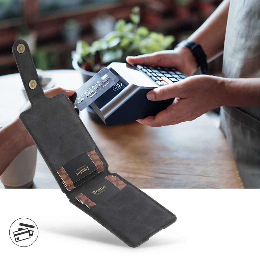 Magnetische MagSafe Leder Wallet Kreditkarten Halterung   Kickstand Aufsteller im Vintage Look - Schwarz
