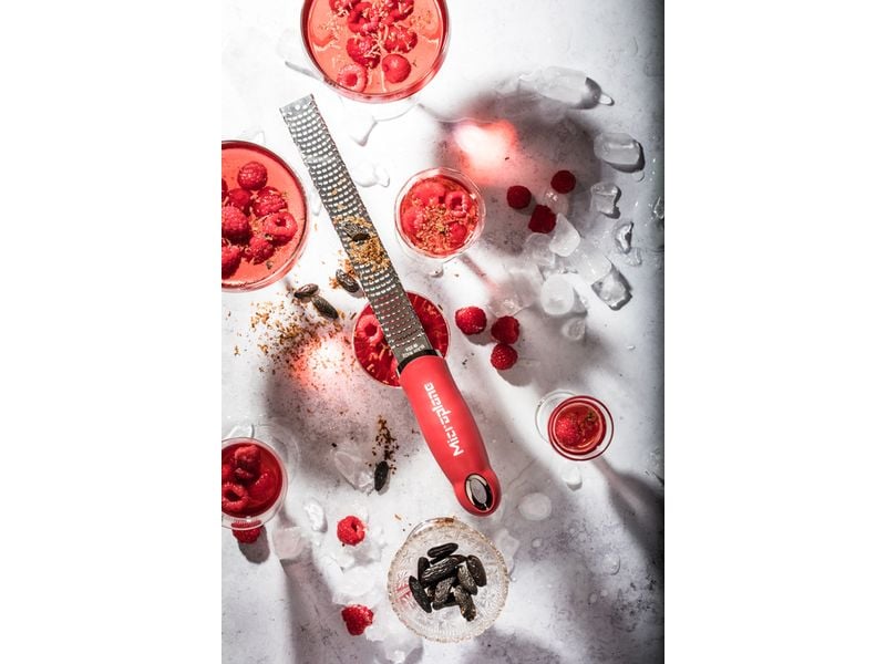 Microplane Gourmet Premium Zester/Reibe Rot/Silber Handreibe mit Edelstahlklingen