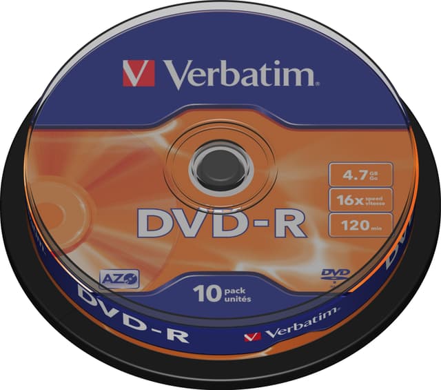 verbatim DVD-R, 16x, 4.7 GB/120 min, 10-pack spindel, AZO