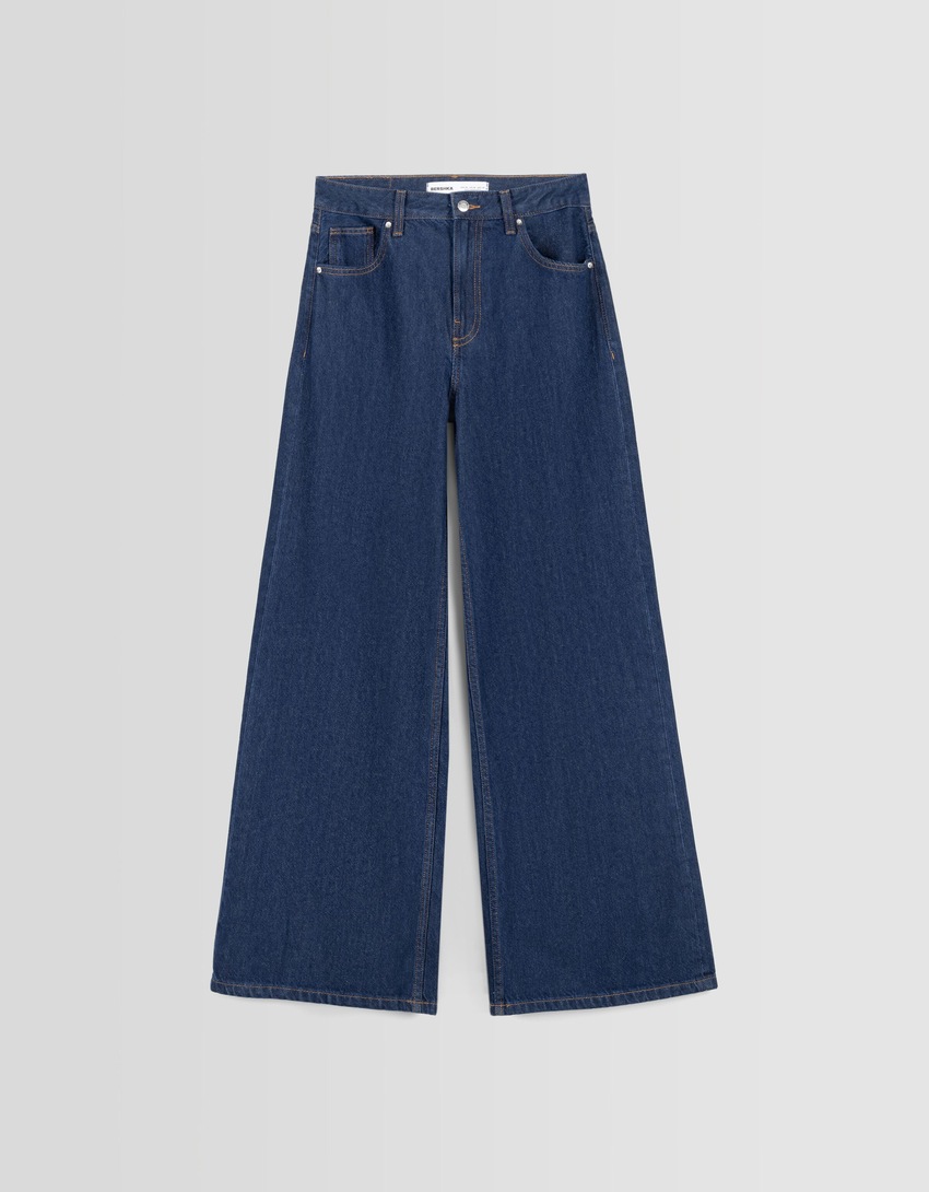 calça jeans de perna larga