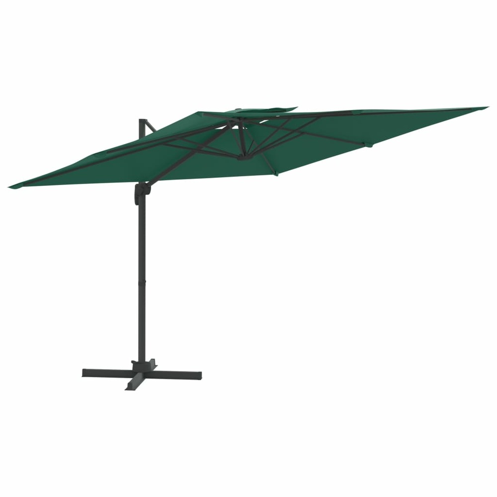 Parasol meuble de jardin cantilever à double toit 300 x 300 cm vert