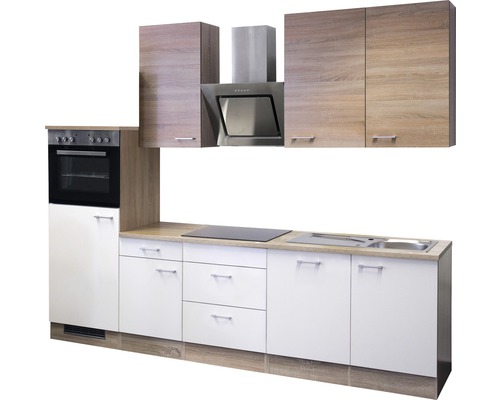 Flex Well keukenblok met apparatuur Samoa 280 cm wit sonoma eiken mat gedemonteerde variant omkeerbaar 00011224