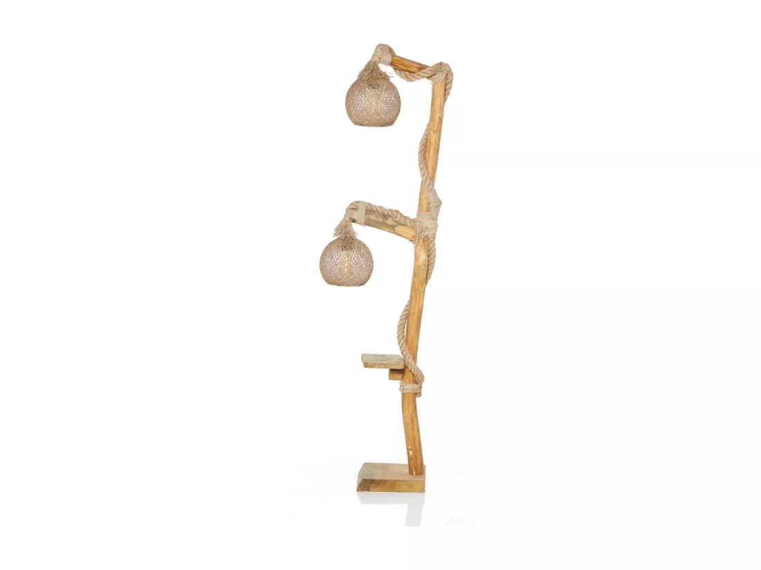 Lampadaire en bois et cordes avec rebord ALEX