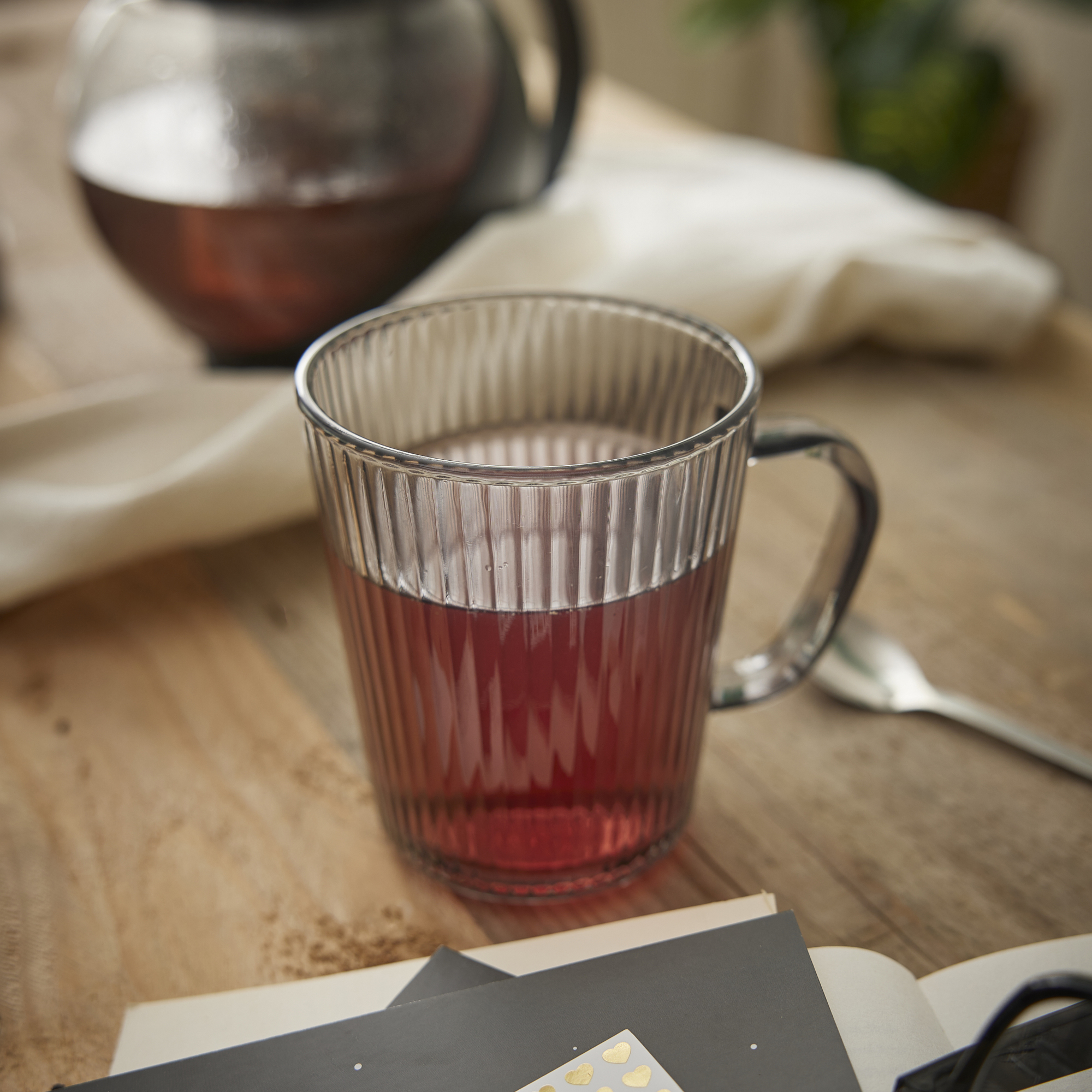 Teeglas Rillen, grau, 300 ml