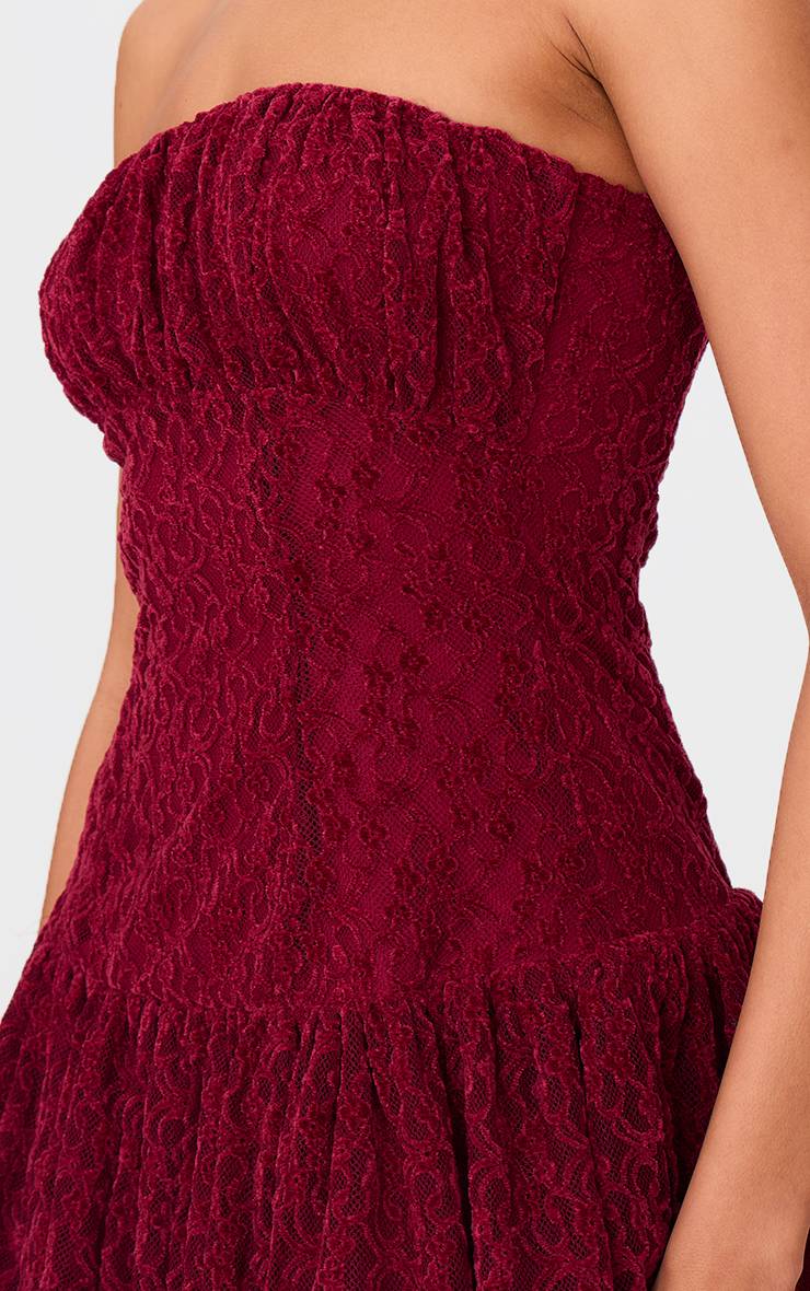 Robe Mini Bandeau Froncée En Dentelle