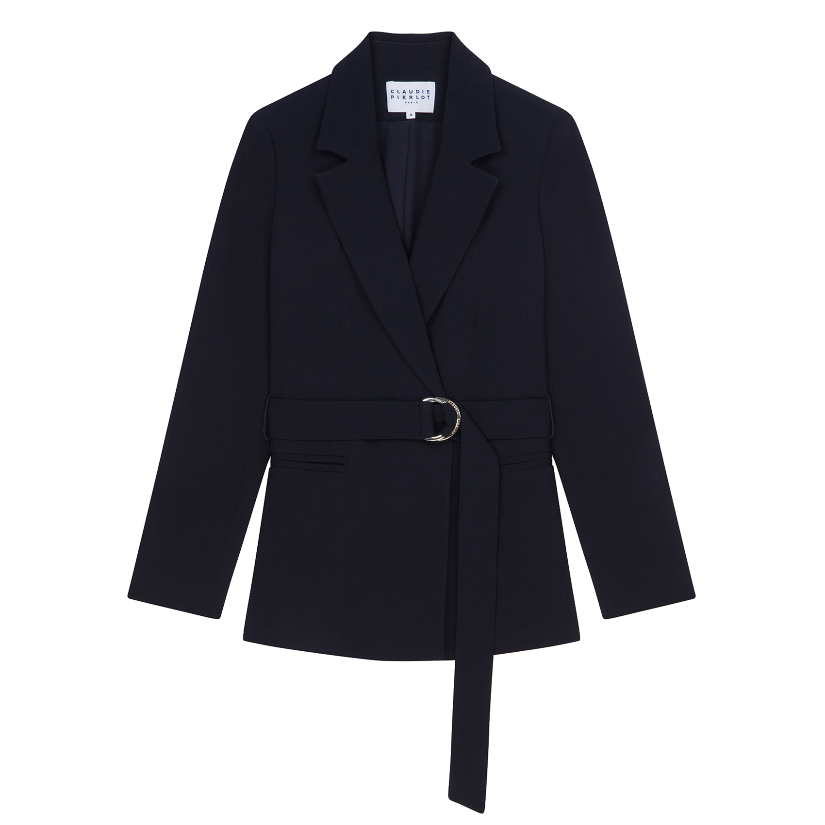 Veste col tailleur cintrée ceinturée | Bleu