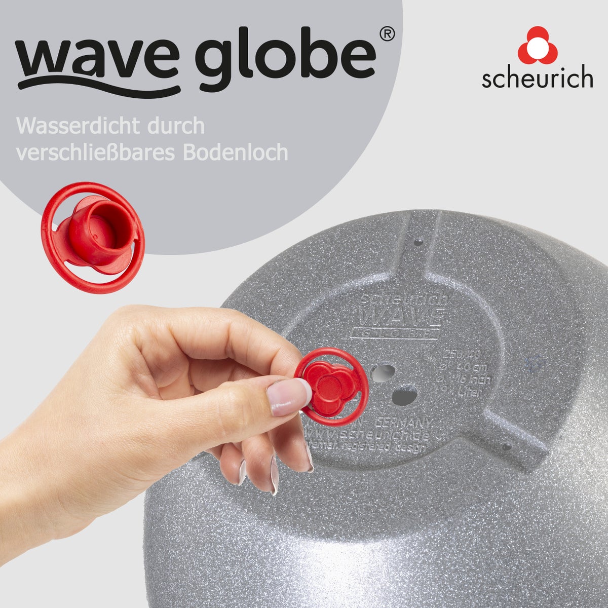 Scheurich Wave Globe 50, plantenbak/bloempot, rond, gemaakt van kunststof, kleur: Stony Grey, diameter 49,5 cm, hoogte 37,1 cm, inhoud 37 l.