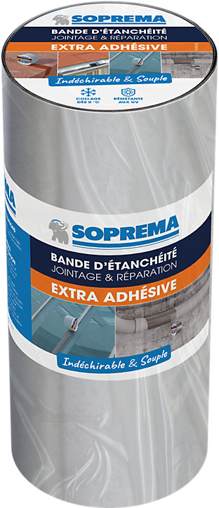 Bande d'étanchéité Extra Adhésive Soprema aluminium 30cm x 10m, ép. 1mm