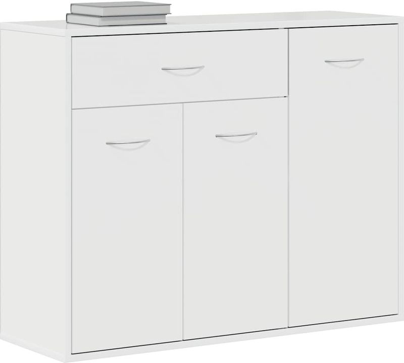 vidaXL - Dressoir - Hoogglans Wit - Bewerkt Hout - 1 Lade 3 Deuren