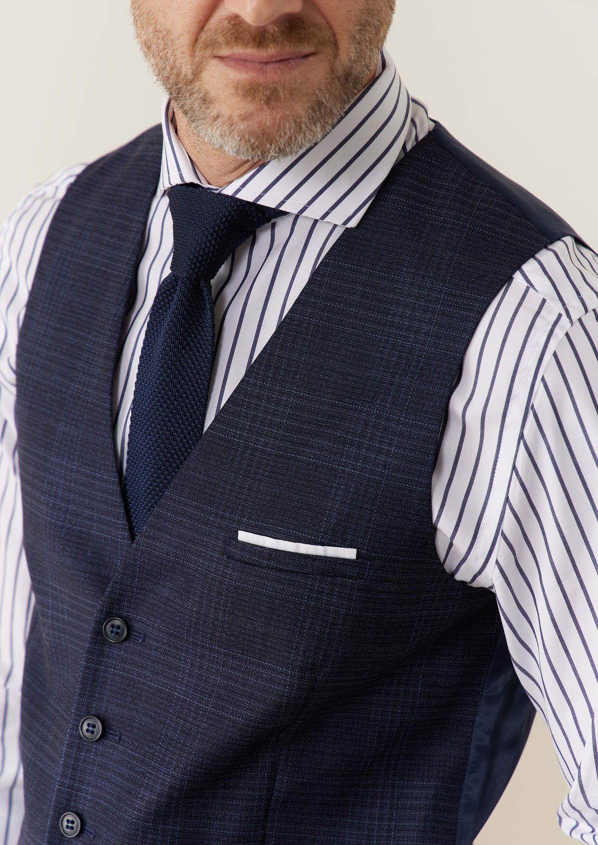 Gilet de costume en laine bleu indigo Prince de Galles