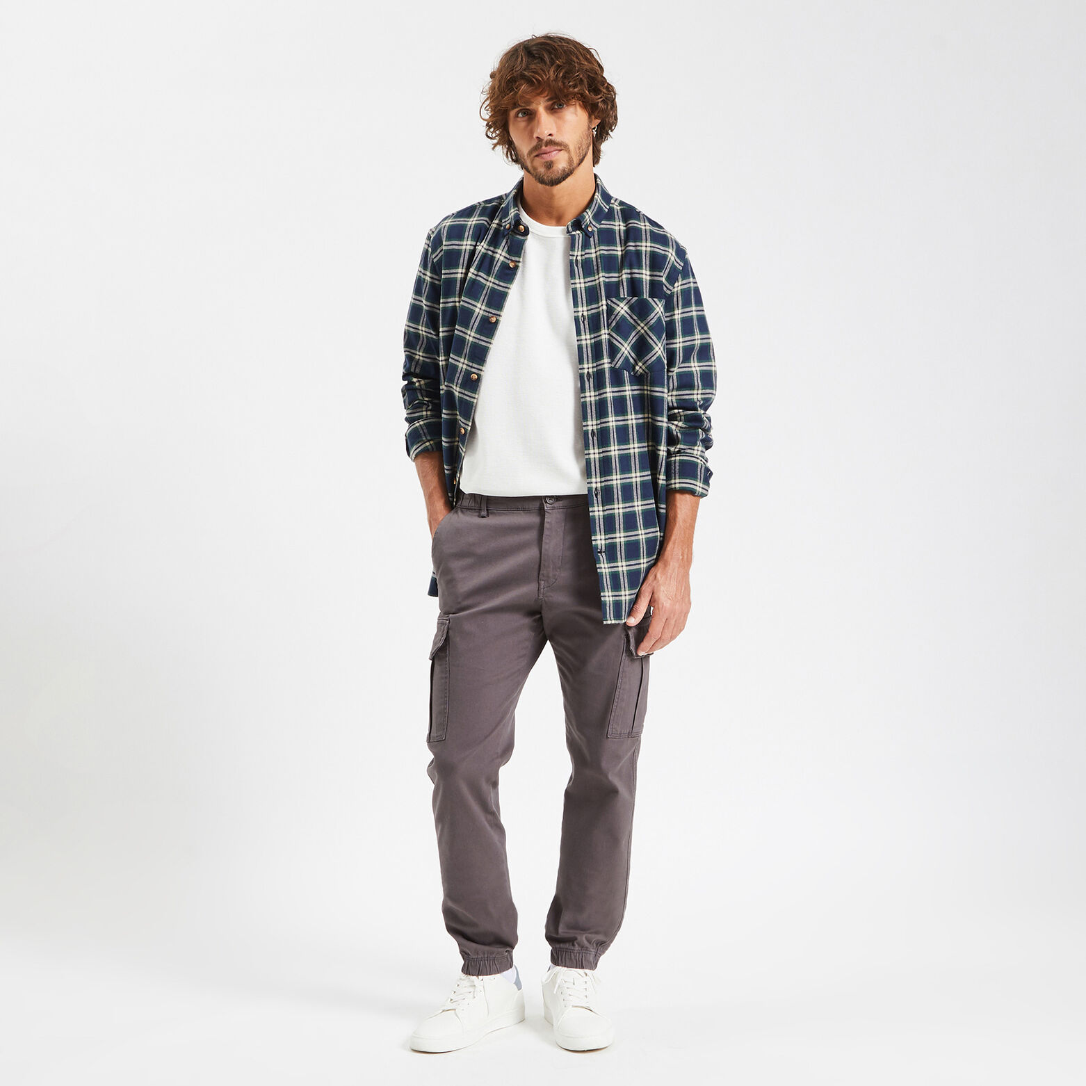Chemise regular carreaux coton flanelle régénérati Bleu clair