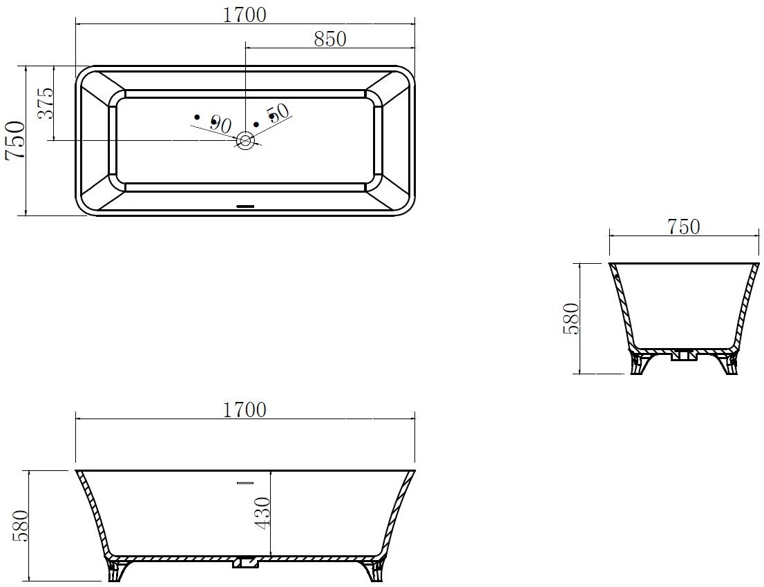 Mondiaz Lundy vrijstaand bad 170x75cm kleur rust