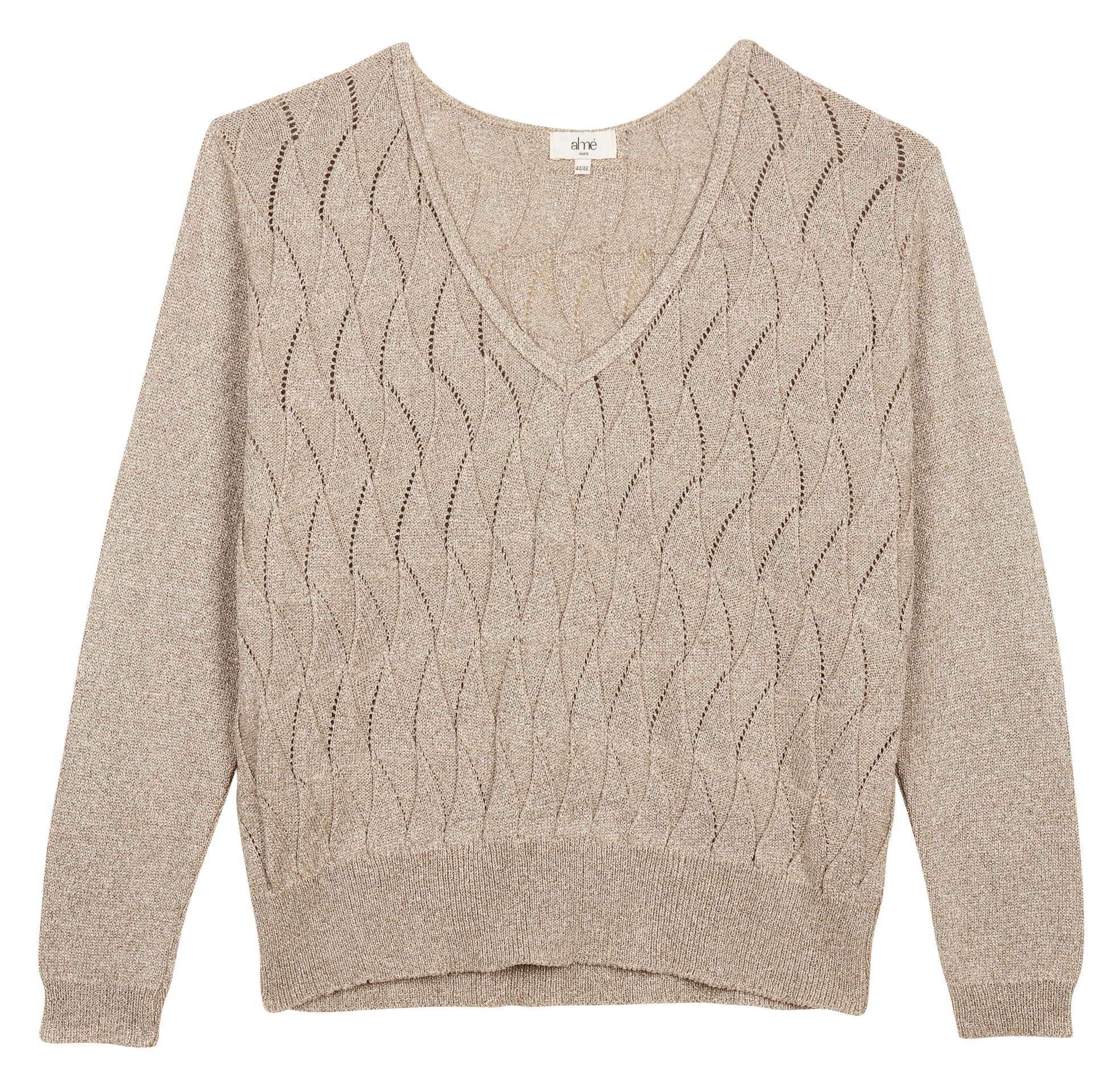 ROBIN - Pull col V en maille ajourée | Marron