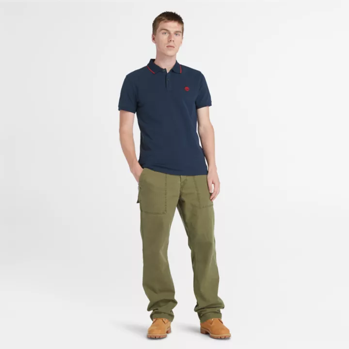Polo à col imprimé Millers River pour homme en bleu foncé