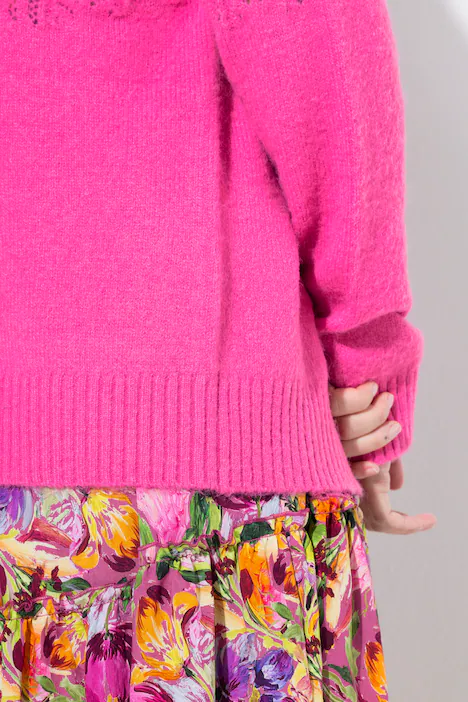 Strickjacke, Ajourmuster, Rundhals, Langarm, pink
