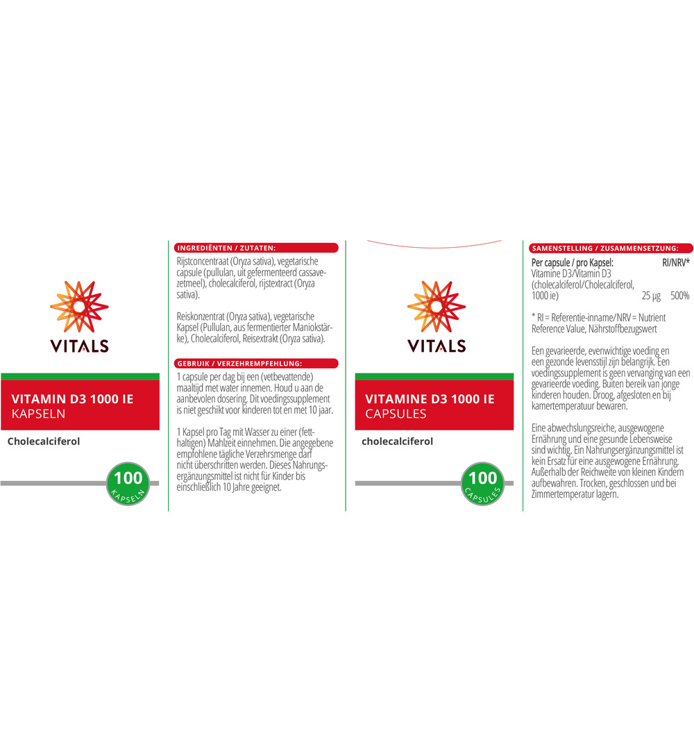 Vitals Vitamine D3 1000IE (100 capsules)