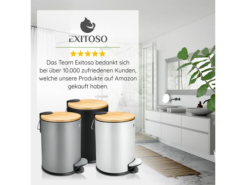 Exitoso Tretmülleimer mit Softclose-Deckel 3 l, Schwarz Abfalleimer aus Bambus