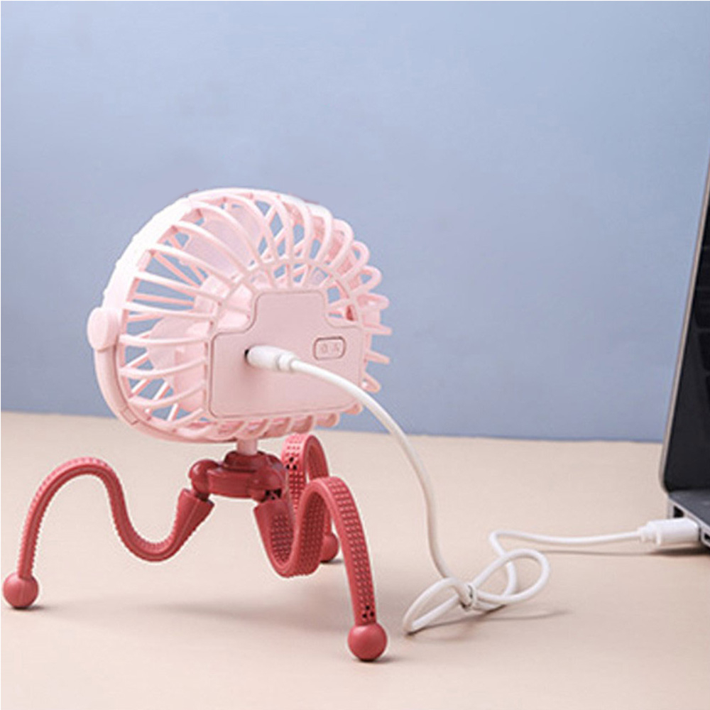 (Ø9cm) USB Ventilator LED Lüfter Wiederaufladbar 500mAh   Octopus Tripod Standfuss - Blau