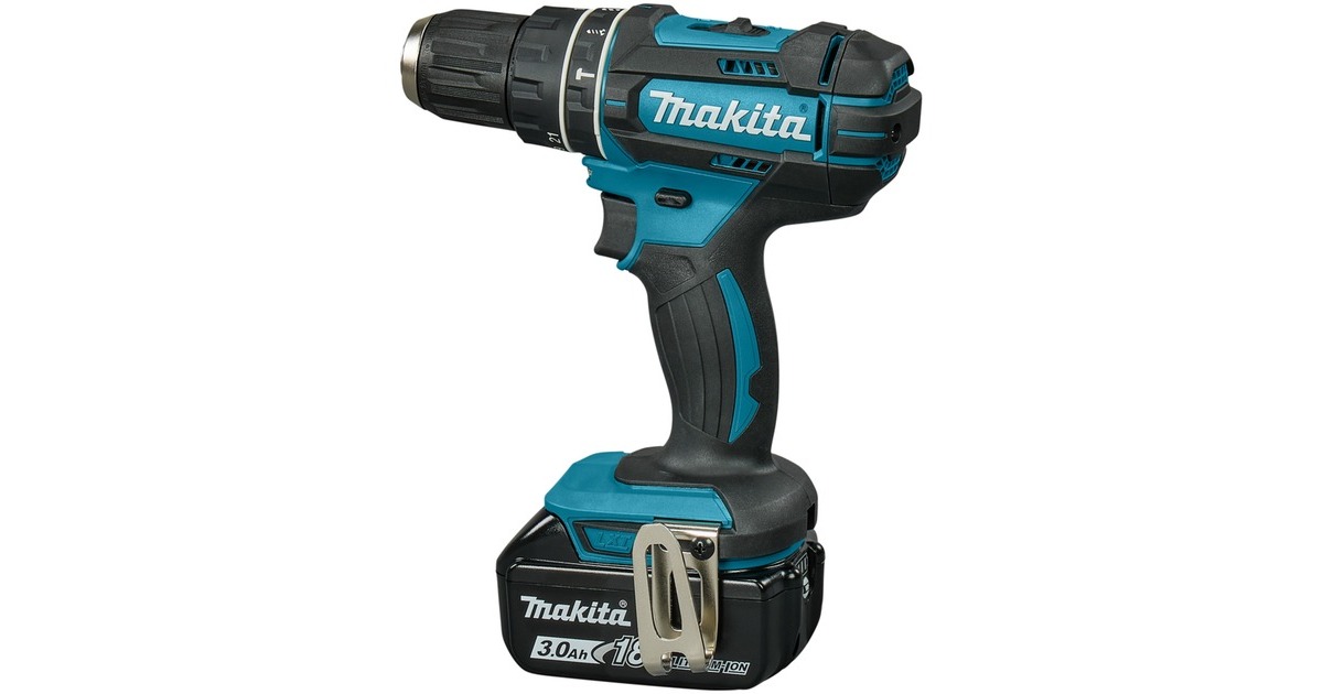 Makita18 V Klopboor-/schroefmachine DHP482RFJ klopboorschroevendraaier  (Blauw/zwart, In Mbox, 3,0 Ah accu (2 stuks), lader)