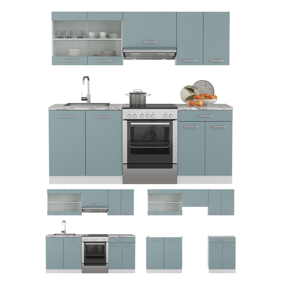Vicco Küchenzeile R-Line Solid Weiß Blau Grau 200 cm modern Küchenschränke Küchenmöbel