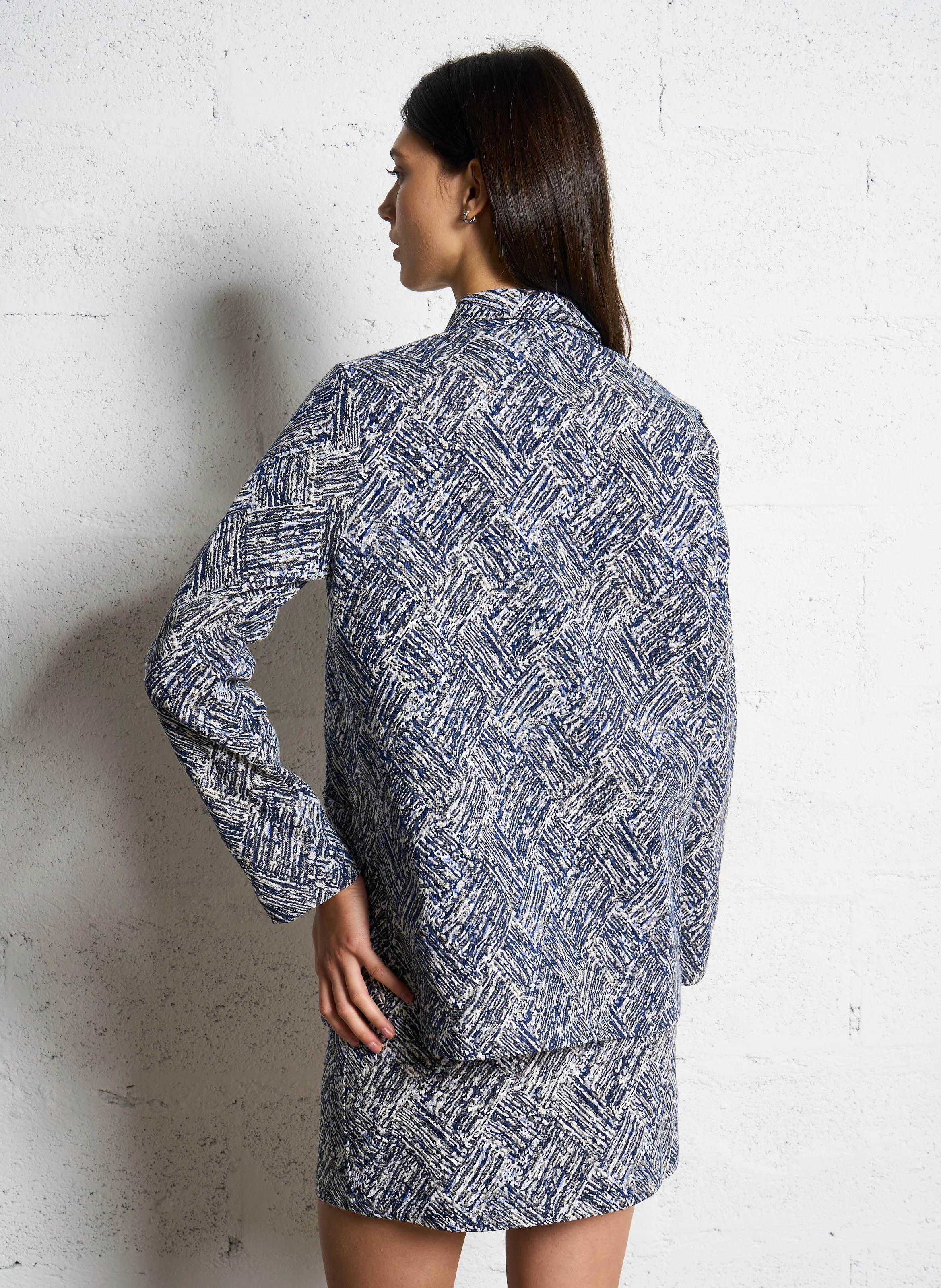 FAULINE - Veste col classique droite en jacquard imprimé | Bleu