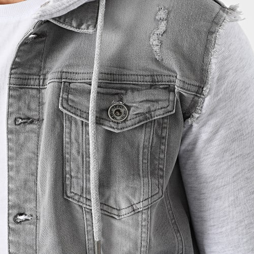 Veste Jean A Capuche 1528 Gris Denim Gris Clair