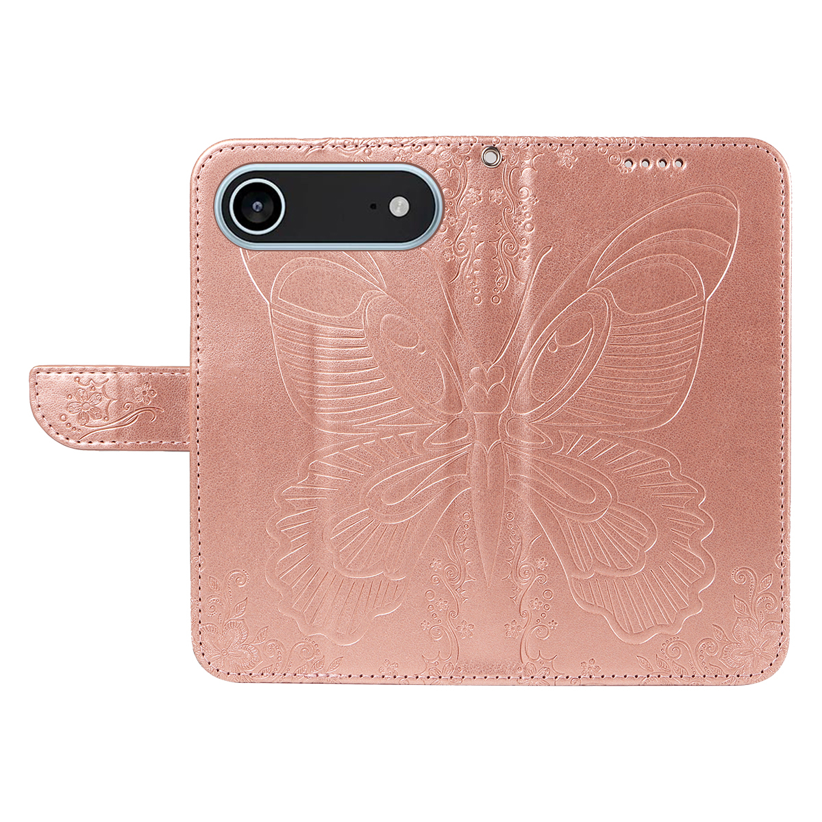 iPhone Air Leder Tasche Flip Cover Schmetterlinge Imprint - Roségold