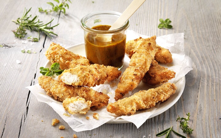 Hähnchen-Crispies mit 8% Flüssigwürzung mit Tomaten Dip (11396) | online bestellen!