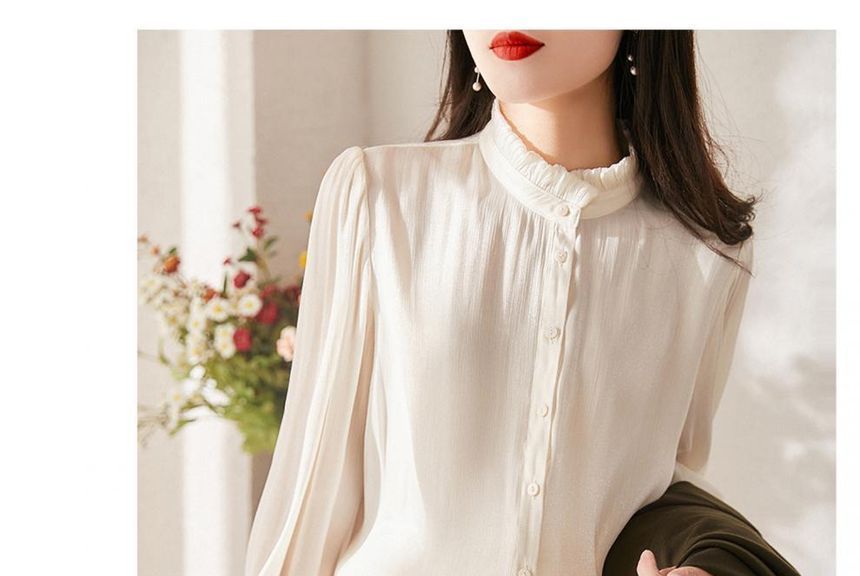 Jeonseon - Blouse met lange mouwen, col en knoopjes