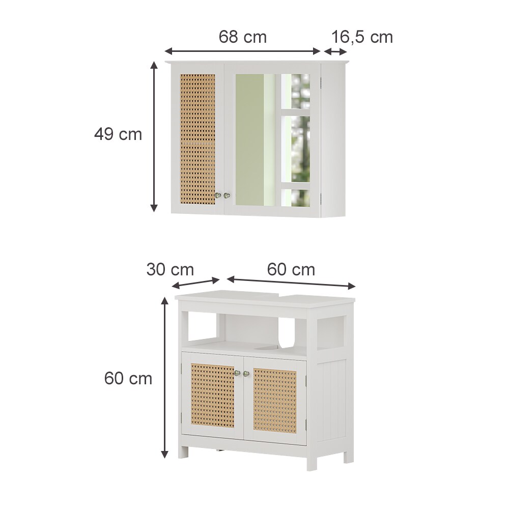 Vicco Badmöbel-Set Rosario, Weiß, moderne Serie, Badezimmer, dekorative Front, Spiegelschrank, Waschtischunterschrank