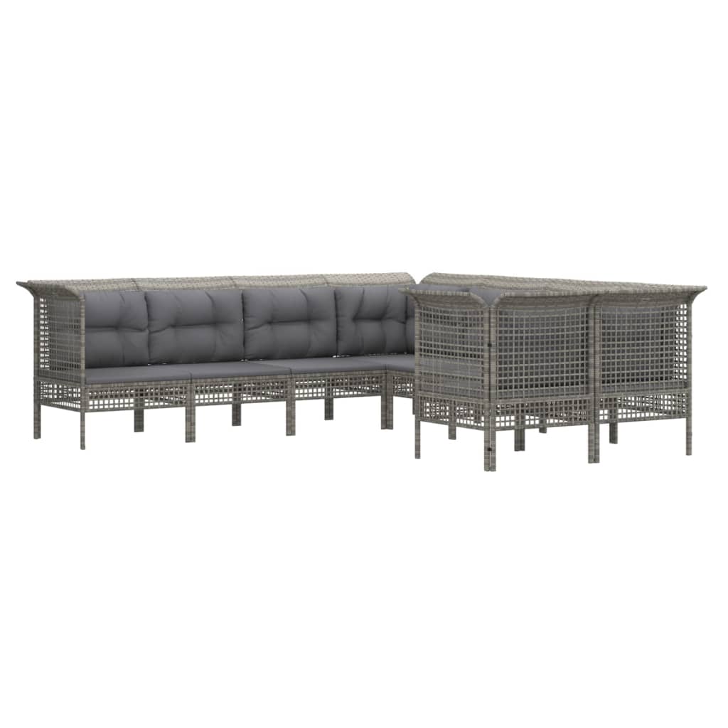 Salon de jardin meuble d'extérieur ensemble de mobilier 8 pièces avec coussins gris résine tressée